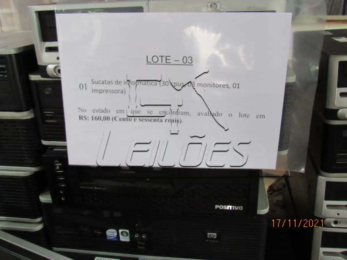 LOTE 03 - Sucata de informática (30 cpus, 03 monitores e 01 impressora)
