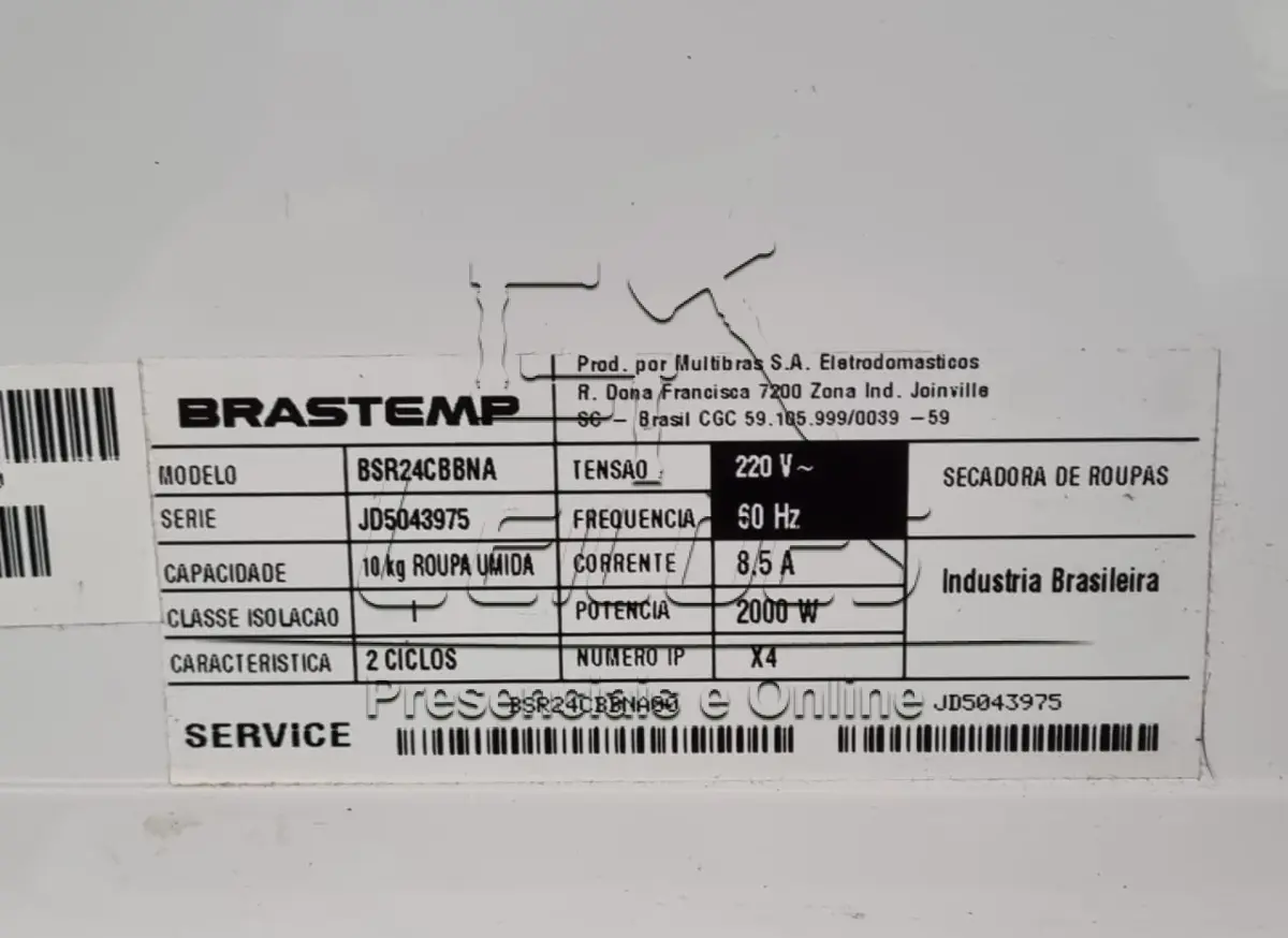LOTE 02 - SECADORA DE ROUPAS BRASTEMP 10KG